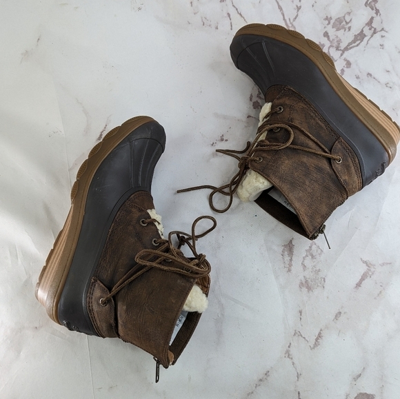 Sperry Boot Women 9M Saltwater Wedge Tide Weather Winter Waterproof Duck Fur - Picture 5 of 10